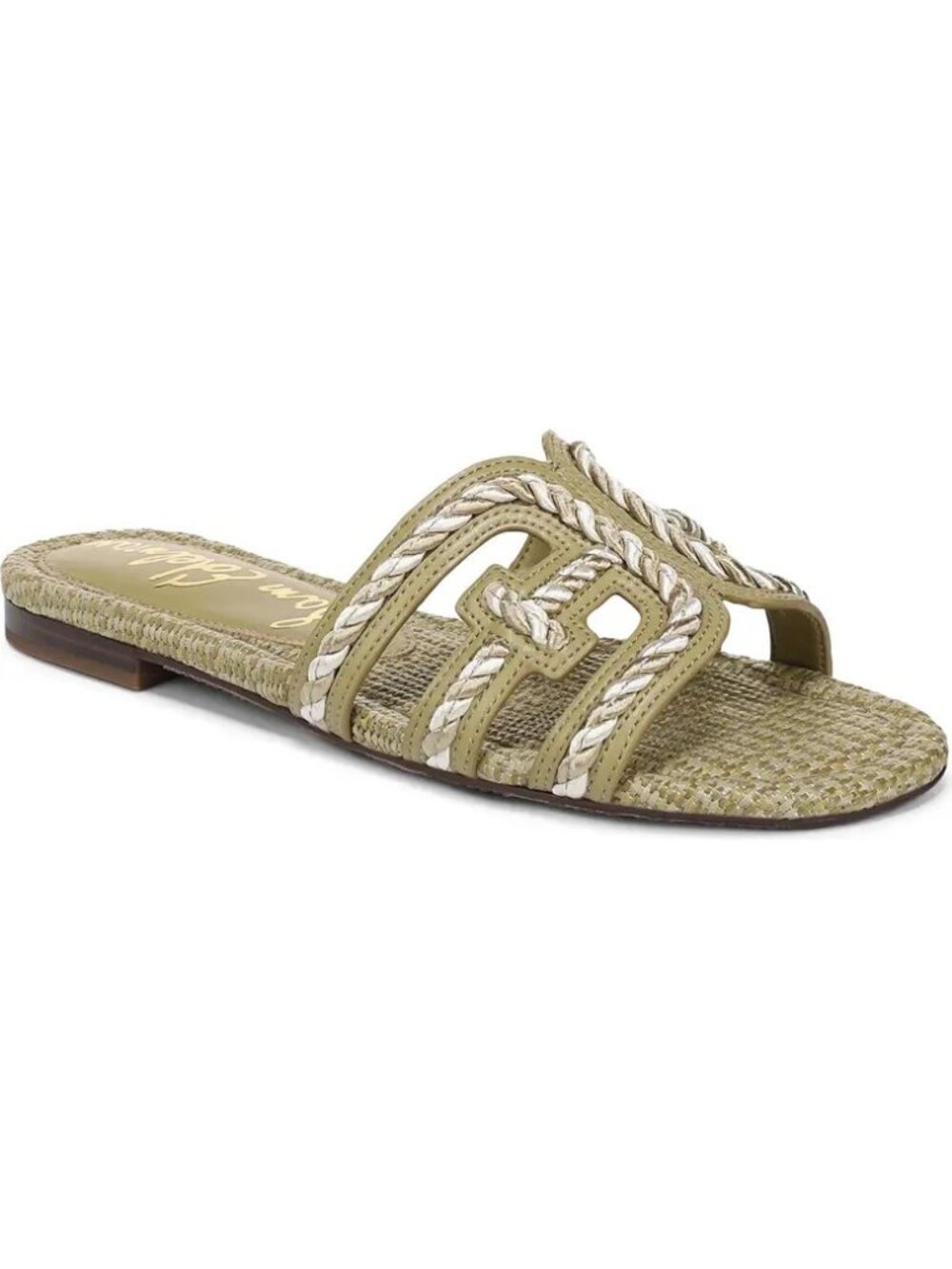 NEW IN BOX Sam Edelman Sandal Bay Multi Twist Sage Raffia Slide Slip On Sandal 7